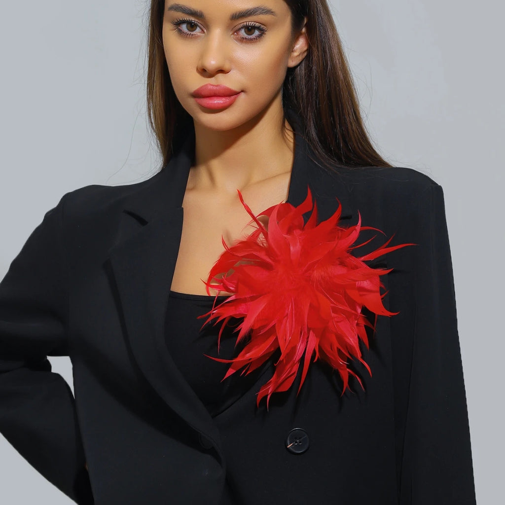 20CM French Style Handmade Multicolor Feather Flower Big Brooch for Women Luxury Exquisite Fashion Lapel Pin Party Cloth Jewelry