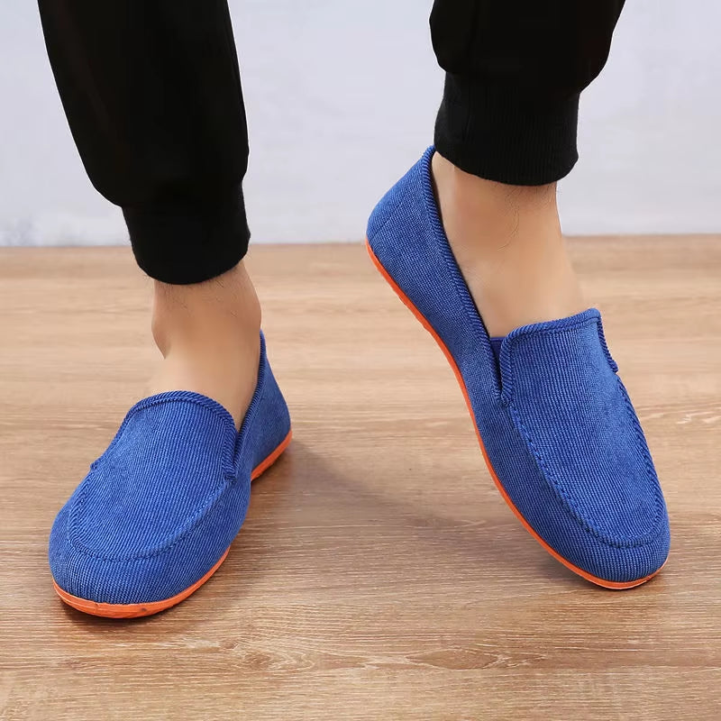 Men's Summer Breathable Canvas Loafers - Stylish Flat Jogging and Driving Shoes for Casual Comfort