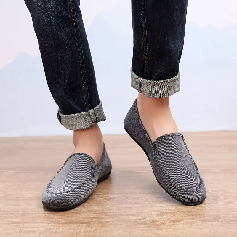 Men's Summer Breathable Canvas Loafers - Stylish Flat Jogging and Driving Shoes for Casual Comfort