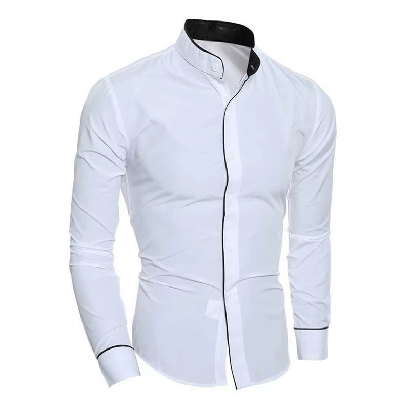 Men'S Spring New Solid Color Simple Casual Korean Version Slim Fit Long Sleeve Shirt