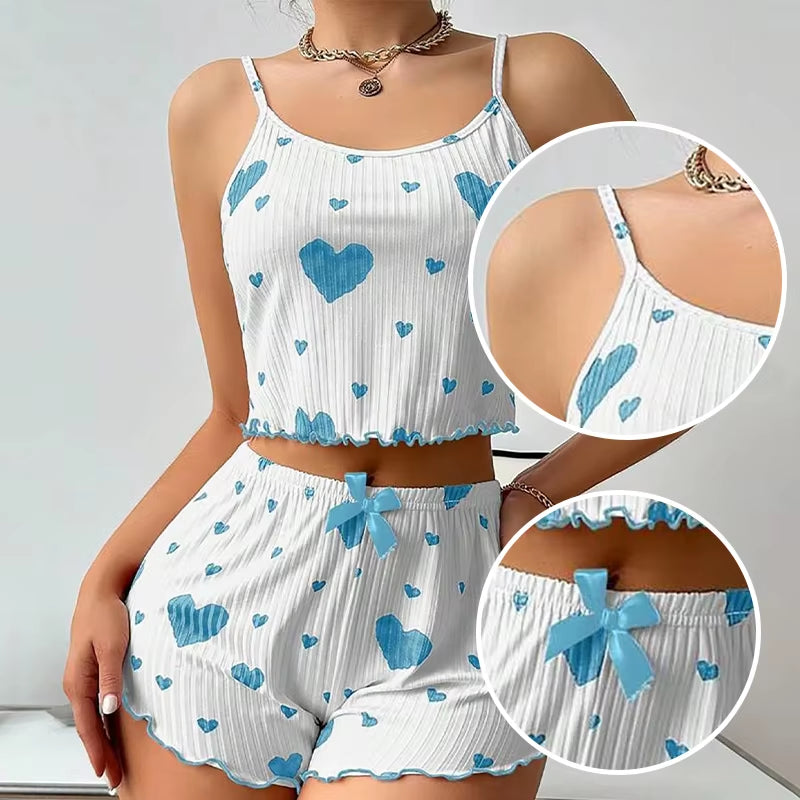 Women's 2-Piece Pajama Set - Soft and Breathable Sleepwear with Love Print, Available in S, M, L, White