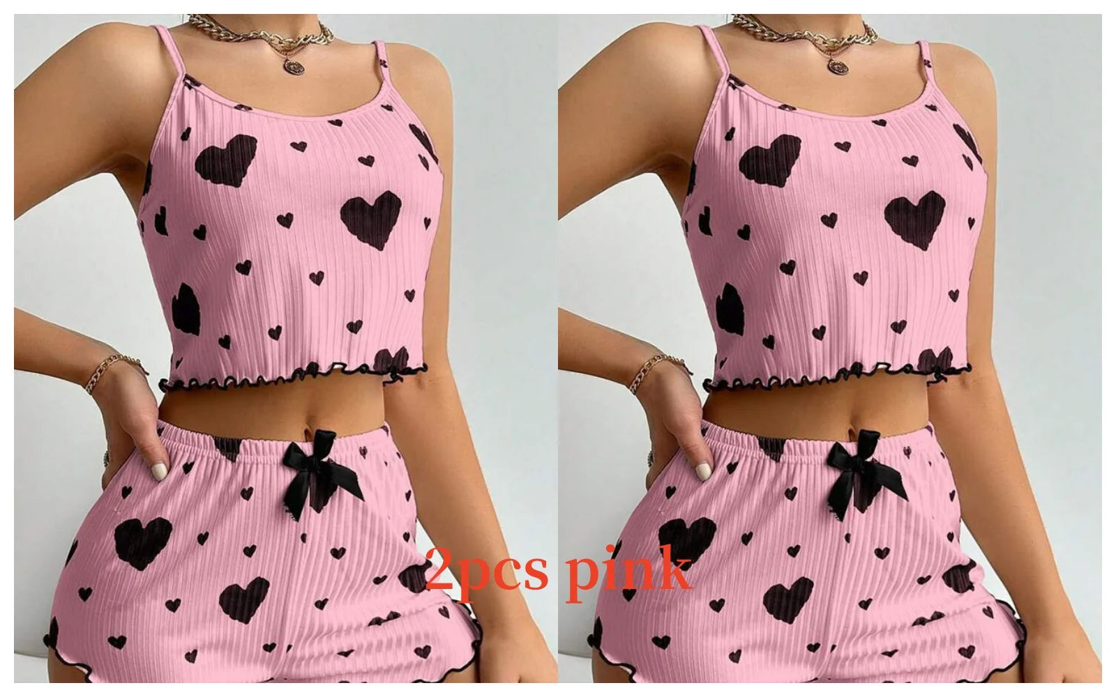 Women's 2-Piece Pajama Set - Soft and Breathable Sleepwear with Love Print, Available in S, M, L, White