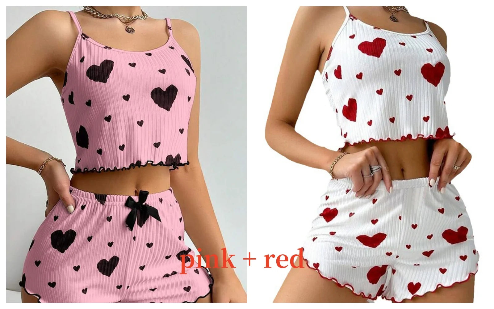Women's 2-Piece Pajama Set - Soft and Breathable Sleepwear with Love Print, Available in S, M, L, White