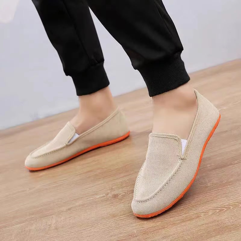 Men's Summer Breathable Canvas Loafers - Stylish Flat Jogging and Driving Shoes for Casual Comfort
