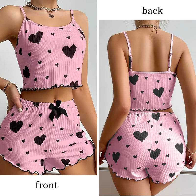Women's 2-Piece Pajama Set - Soft and Breathable Sleepwear with Love Print, Available in S, M, L, White
