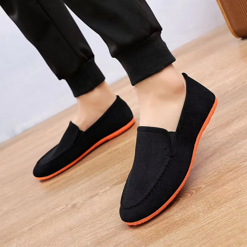 Men's Summer Breathable Canvas Loafers - Stylish Flat Jogging and Driving Shoes for Casual Comfort