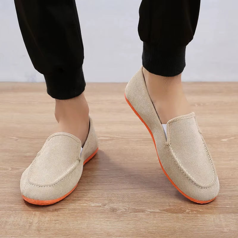 Men's Summer Breathable Canvas Loafers - Stylish Flat Jogging and Driving Shoes for Casual Comfort