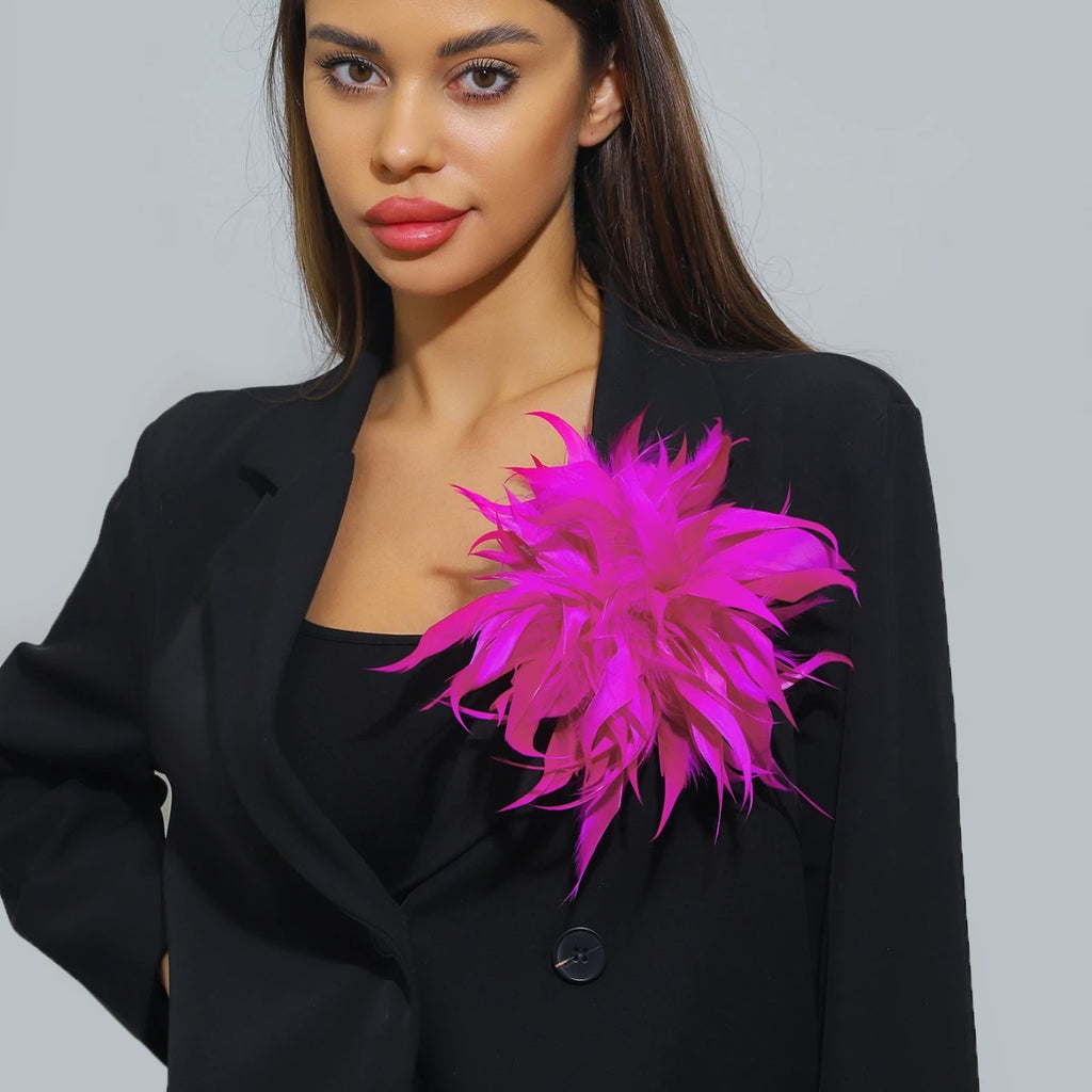 20CM French Style Handmade Multicolor Feather Flower Big Brooch for Women Luxury Exquisite Fashion Lapel Pin Party Cloth Jewelry