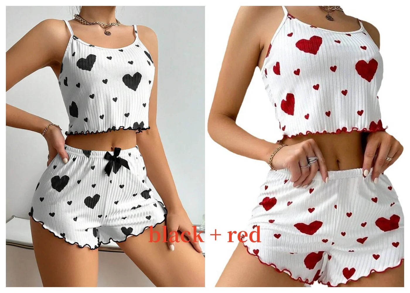 Women's 2-Piece Pajama Set - Soft and Breathable Sleepwear with Love Print, Available in S, M, L, White