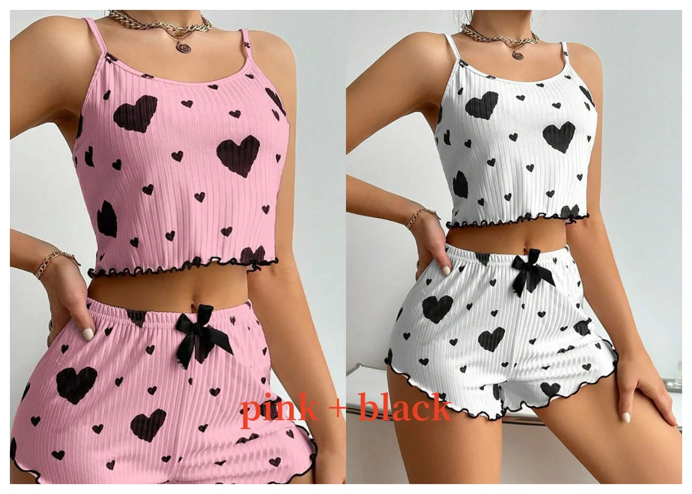 Women's 2-Piece Pajama Set - Soft and Breathable Sleepwear with Love Print, Available in S, M, L, White
