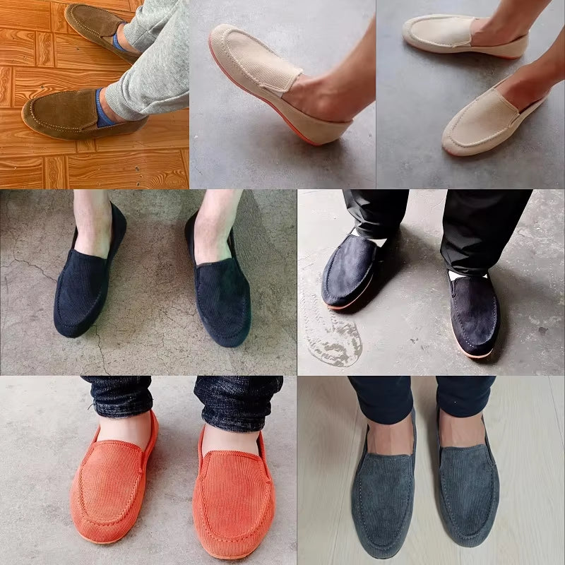 Men's Summer Breathable Canvas Loafers - Stylish Flat Jogging and Driving Shoes for Casual Comfort