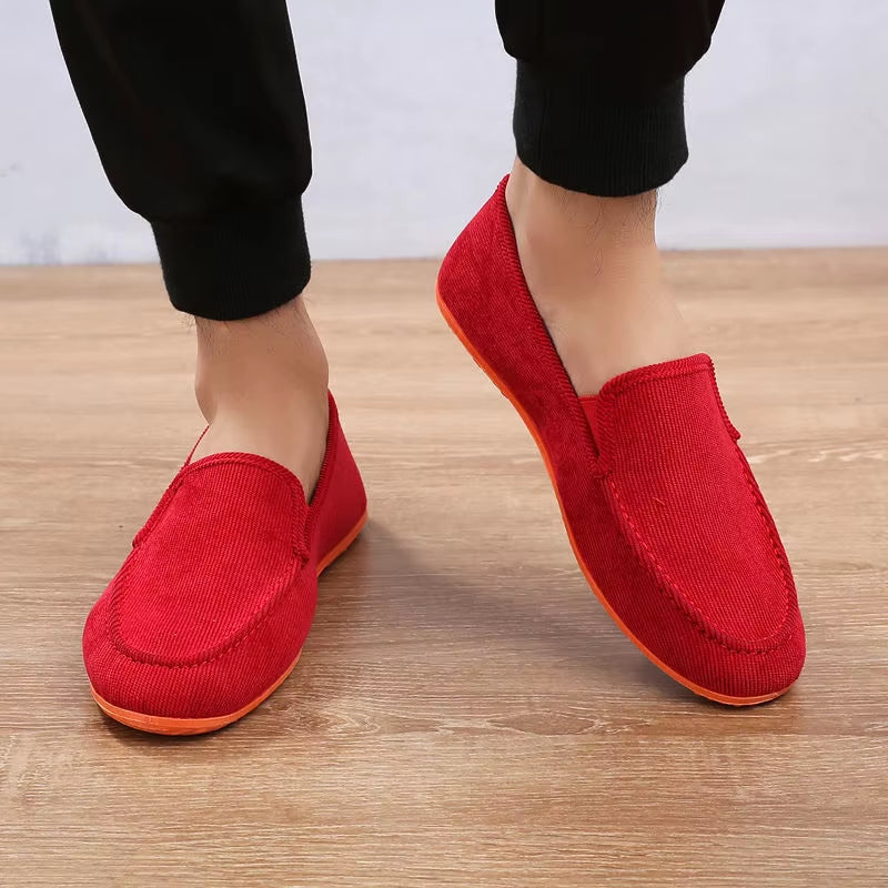 Men's Summer Breathable Canvas Loafers - Stylish Flat Jogging and Driving Shoes for Casual Comfort