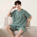 2 Pieces Set Men's Summer Cotton Pajamas Set Short Sleeping Tops Pants Sleepwear Male Casual Nightwear Pijama pyjama night cloth