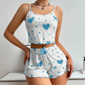Women's 2-Piece Pajama Set - Soft and Breathable Sleepwear with Love Print, Available in S, M, L, White