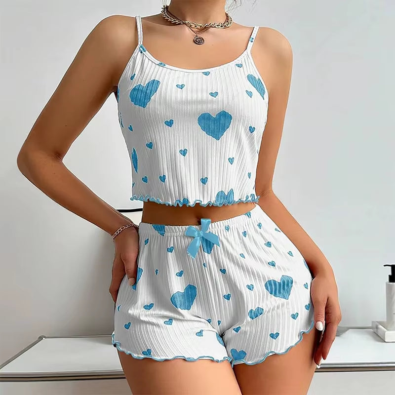 Women's 2-Piece Pajama Set - Soft and Breathable Sleepwear with Love Print, Available in S, M, L, White