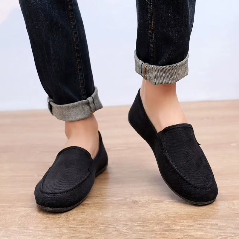 Men's Summer Breathable Canvas Loafers - Stylish Flat Jogging and Driving Shoes for Casual Comfort
