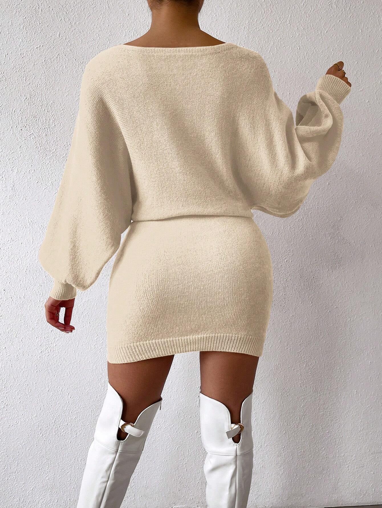Chiquease Graphic Pattern Batwing Sleeve Sweater Dress Fall Winter Cloth for Women