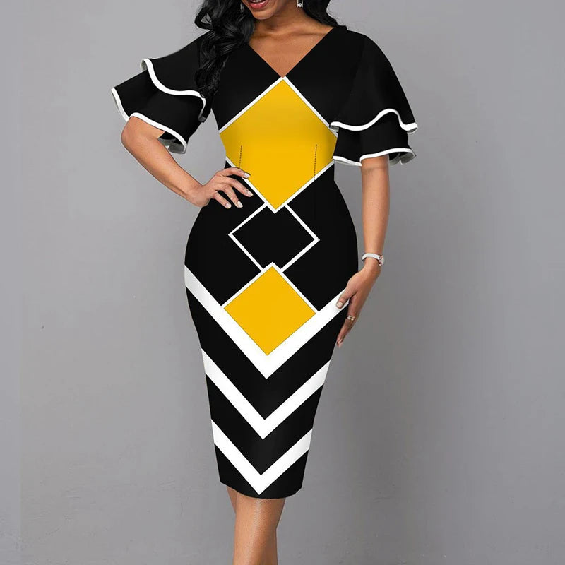 Classic Women Dress 2026 Summer Fashion V Neck Short Sleeve Sexy Slim Dress Vintage Patchwork Casual Lady Party Dresses Vestido