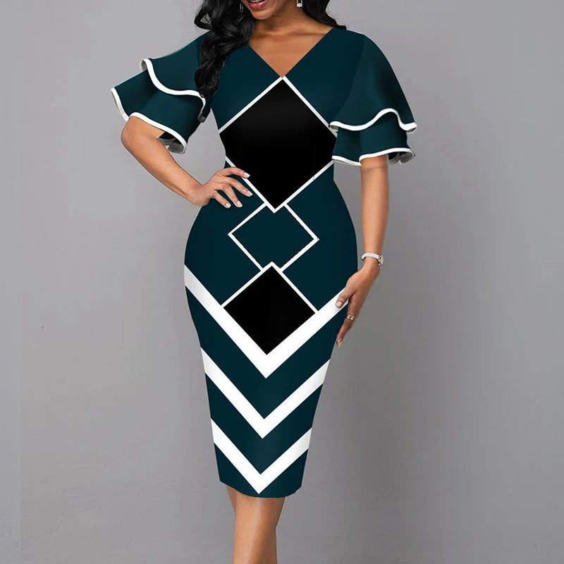 Classic Women Dress 2026 Summer Fashion V Neck Short Sleeve Sexy Slim Dress Vintage Patchwork Casual Lady Party Dresses Vestido