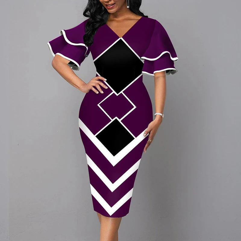 Classic Women Dress 2026 Summer Fashion V Neck Short Sleeve Sexy Slim Dress Vintage Patchwork Casual Lady Party Dresses Vestido