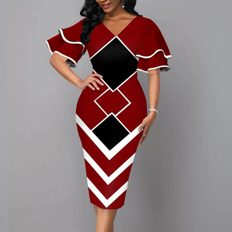 Classic Women Dress 2026 Summer Fashion V Neck Short Sleeve Sexy Slim Dress Vintage Patchwork Casual Lady Party Dresses Vestido