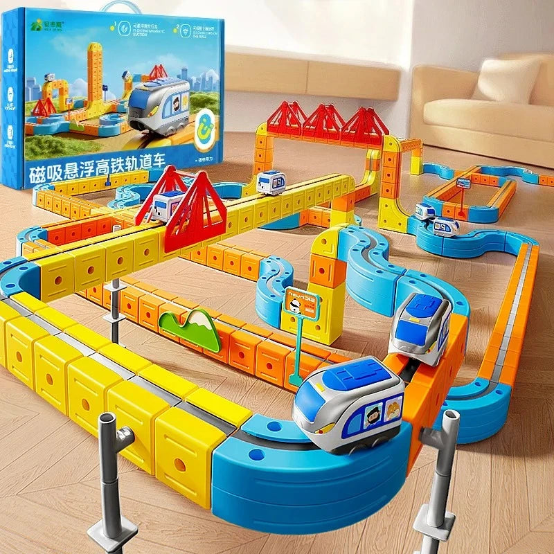 Unleash Creativity with the DIY Cube Track Electric Magnetic 3D Train Set - A Fun STEM Learning Adventure for Kids!
