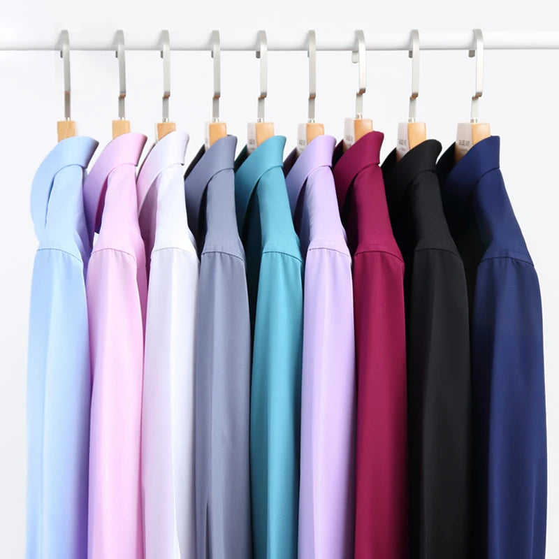 New Men'S Shirts Long Sleeve Dress Shirts for Men Slim Fit Social Business Blouse White Blue Office Shirt Men Clothing S-4XL