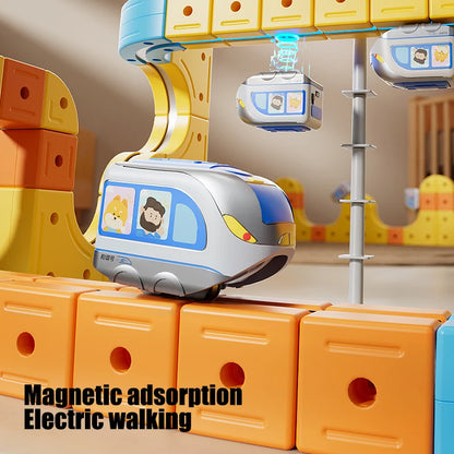 Unleash Creativity with the DIY Cube Track Electric Magnetic 3D Train Set - A Fun STEM Learning Adventure for Kids!