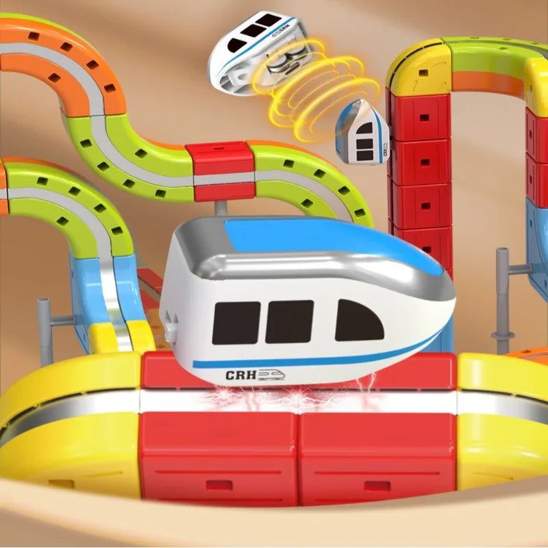 Unleash Creativity with the DIY Cube Track Electric Magnetic 3D Train Set - A Fun STEM Learning Adventure for Kids!