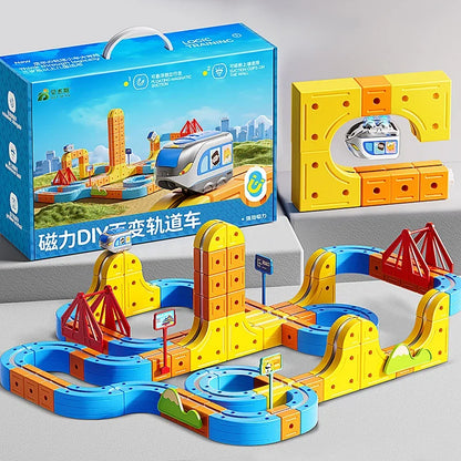 Unleash Creativity with the DIY Cube Track Electric Magnetic 3D Train Set - A Fun STEM Learning Adventure for Kids!