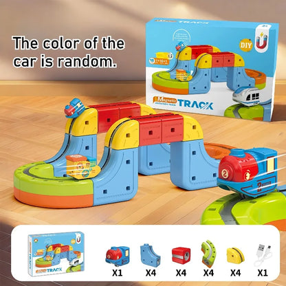 Unleash Creativity with the DIY Cube Track Electric Magnetic 3D Train Set - A Fun STEM Learning Adventure for Kids!