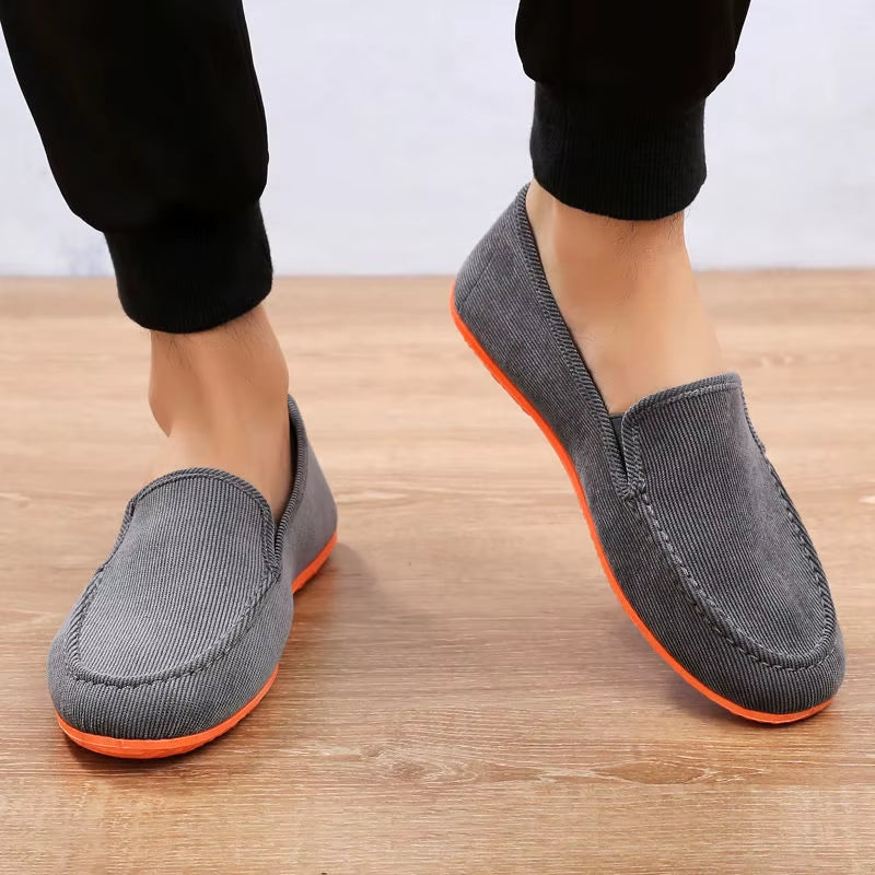 Men's Summer Breathable Canvas Loafers - Stylish Flat Jogging and Driving Shoes for Casual Comfort