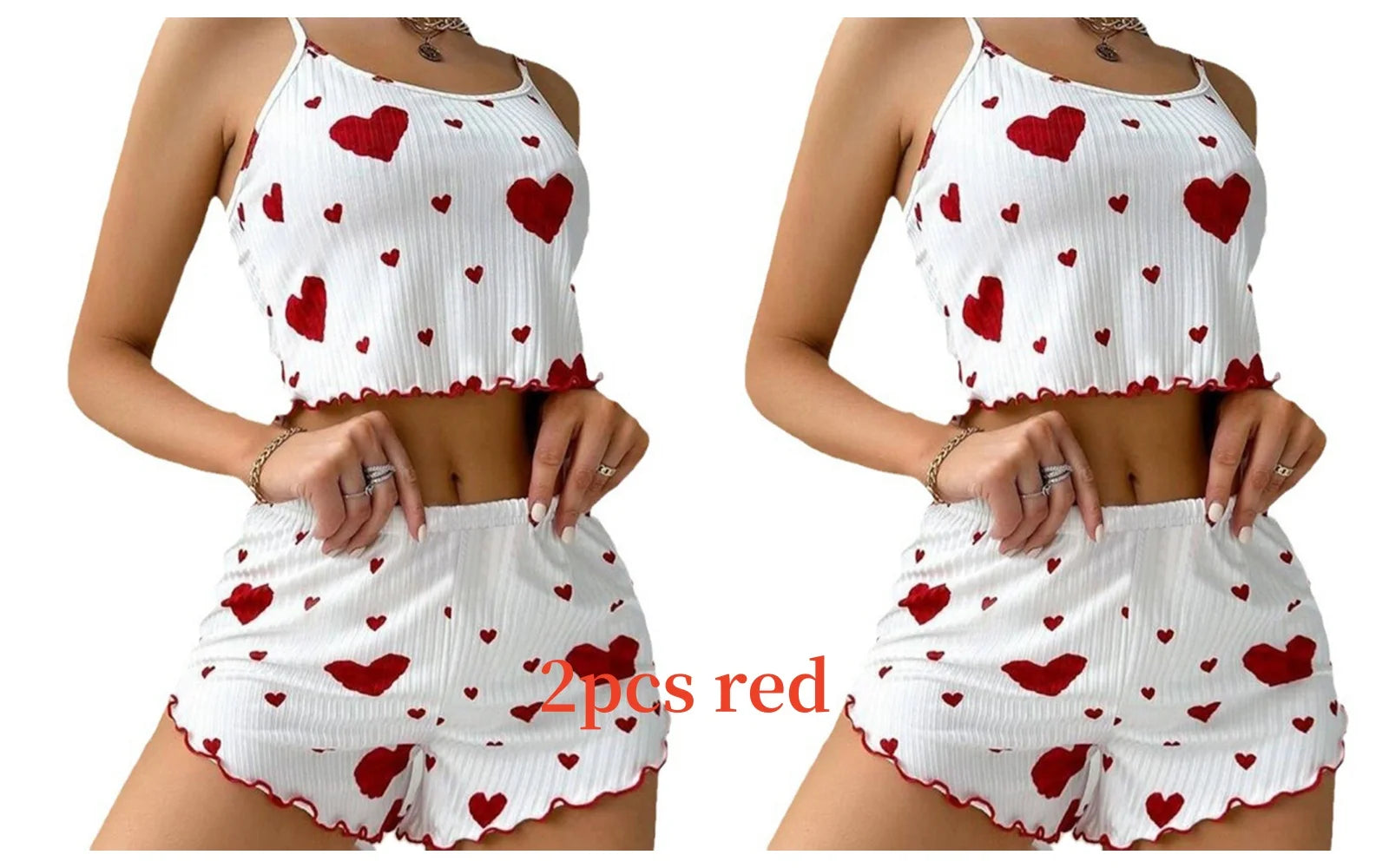 Women's 2-Piece Pajama Set - Soft and Breathable Sleepwear with Love Print, Available in S, M, L, White