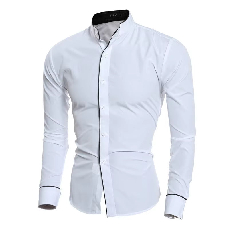 Men'S Spring New Solid Color Simple Casual Korean Version Slim Fit Long Sleeve Shirt