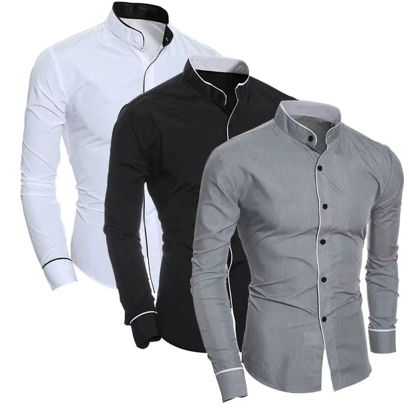 Men'S Spring New Solid Color Simple Casual Korean Version Slim Fit Long Sleeve Shirt