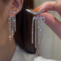 Gold Color Light Luxury Long Tassel Hoop Earrings Female Temperament Love Heart Dangle Earrings Handmade Jewelry Wedding Gift