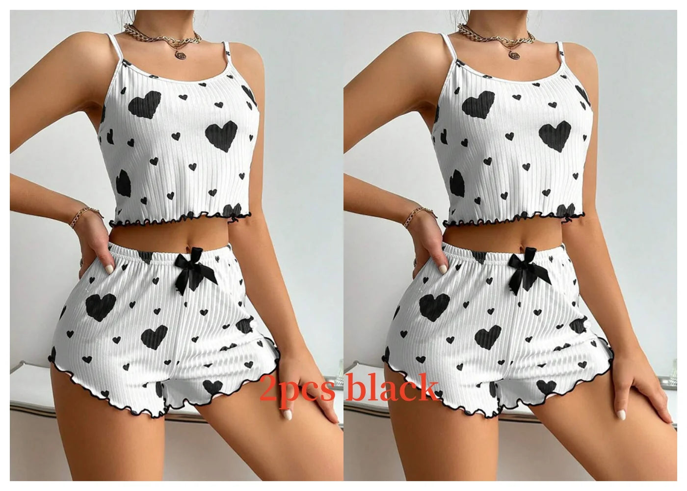 Women's 2-Piece Pajama Set - Soft and Breathable Sleepwear with Love Print, Available in S, M, L, White