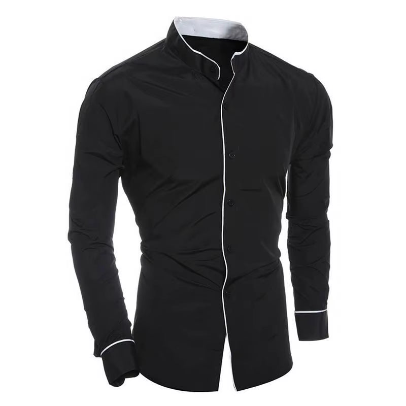 Men'S Spring New Solid Color Simple Casual Korean Version Slim Fit Long Sleeve Shirt