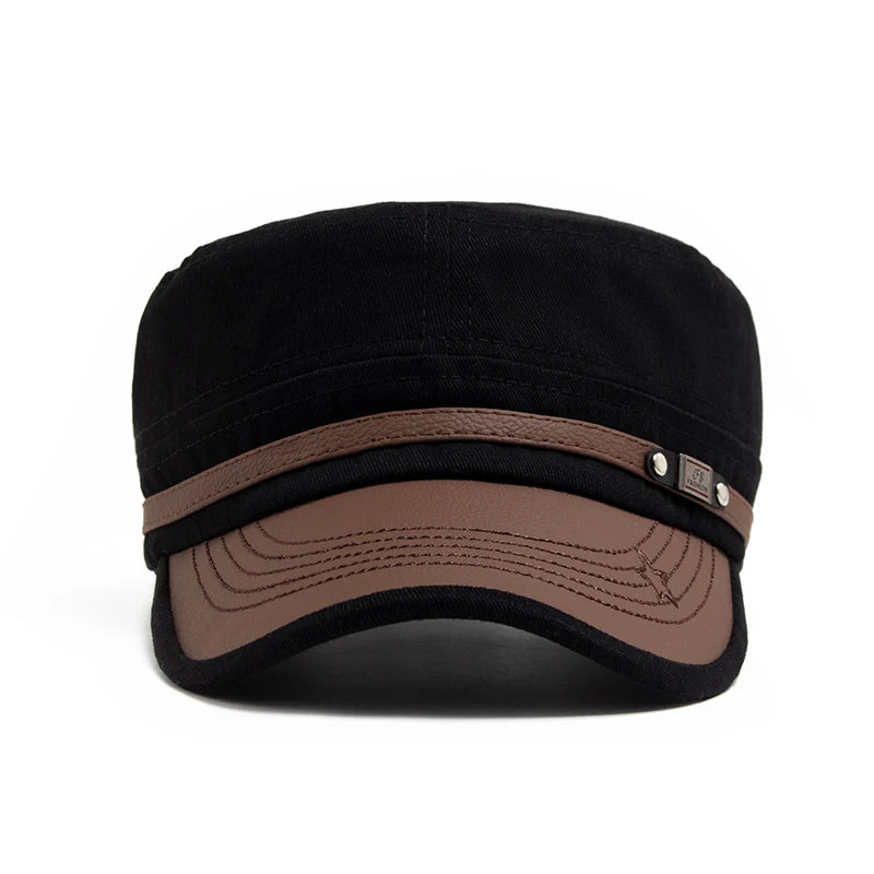 Flat Hat Women Fashion PU Leather Brim Men Baseball Cap Soft Cotton Cloth Casual Visor Trucker Hat Autumn Summer Adjustable