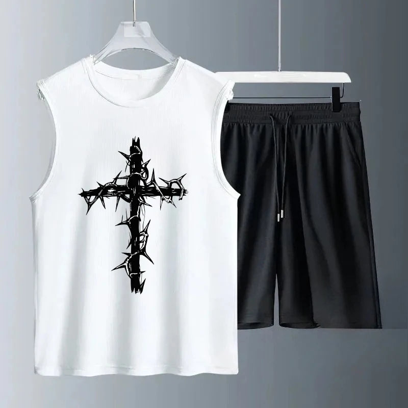 Men's Tank Top Sets 2026 Summer Quick drying running oversize sports  seaside jogging suit beach 2 piece set Breathable