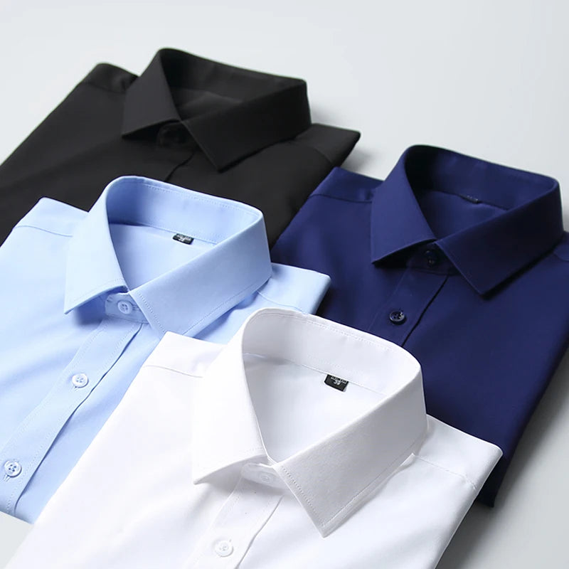 New Men'S Shirts Long Sleeve Dress Shirts for Men Slim Fit Social Business Blouse White Blue Office Shirt Men Clothing S-4XL