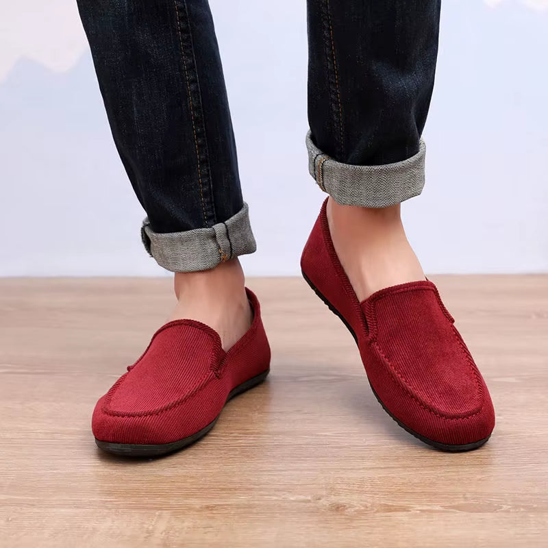 Men's Summer Breathable Canvas Loafers - Stylish Flat Jogging and Driving Shoes for Casual Comfort