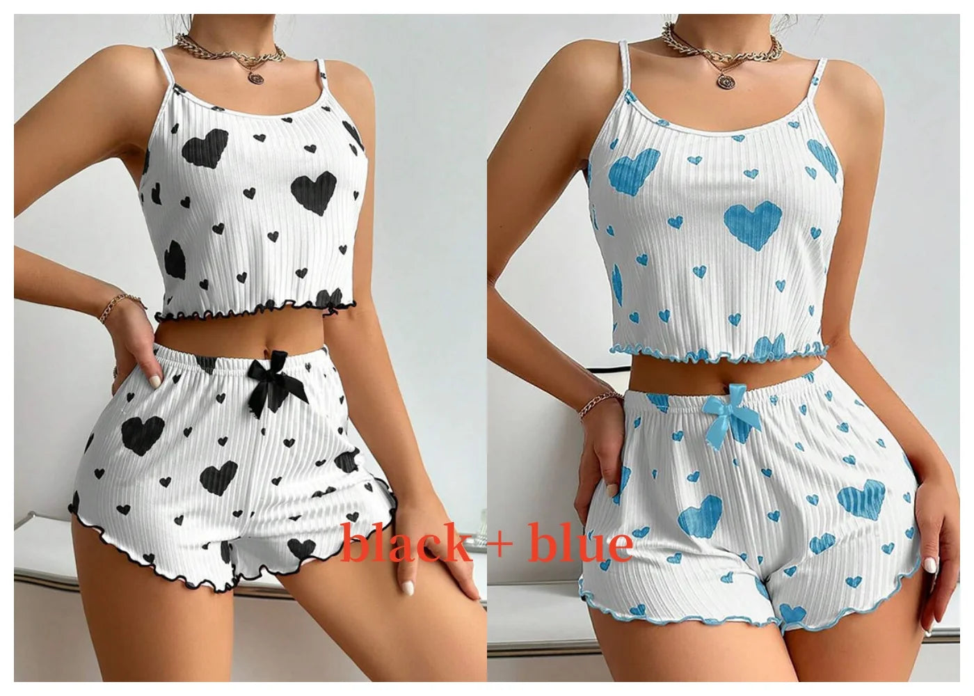 Women's 2-Piece Pajama Set - Soft and Breathable Sleepwear with Love Print, Available in S, M, L, White
