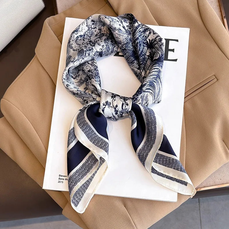 1pcs 70cm Plant-printed Scarf Women Simulated Silk Elegant and Versatile Headwear Bag Clothing and Accessories Square Scarf