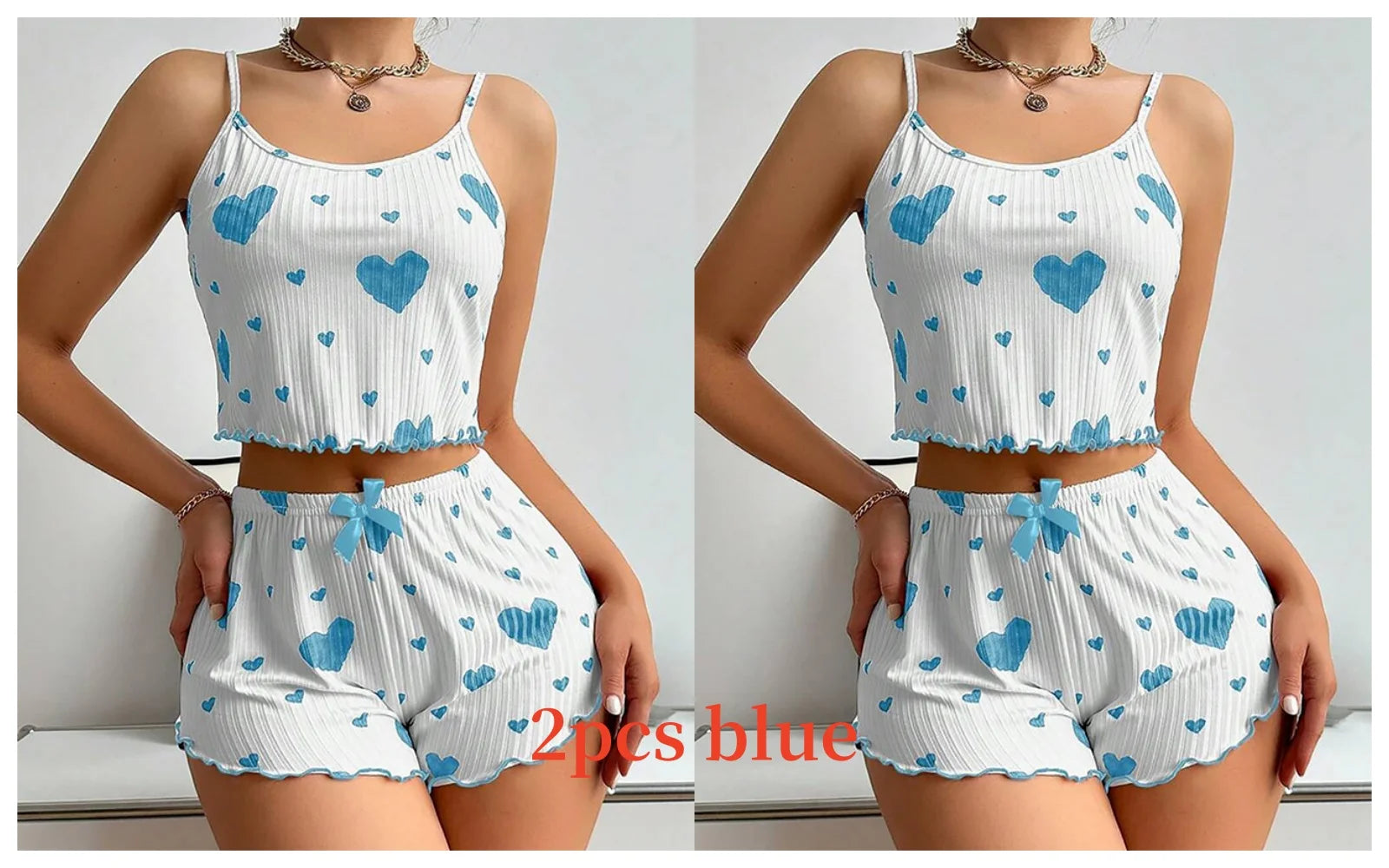 Women's 2-Piece Pajama Set - Soft and Breathable Sleepwear with Love Print, Available in S, M, L, White