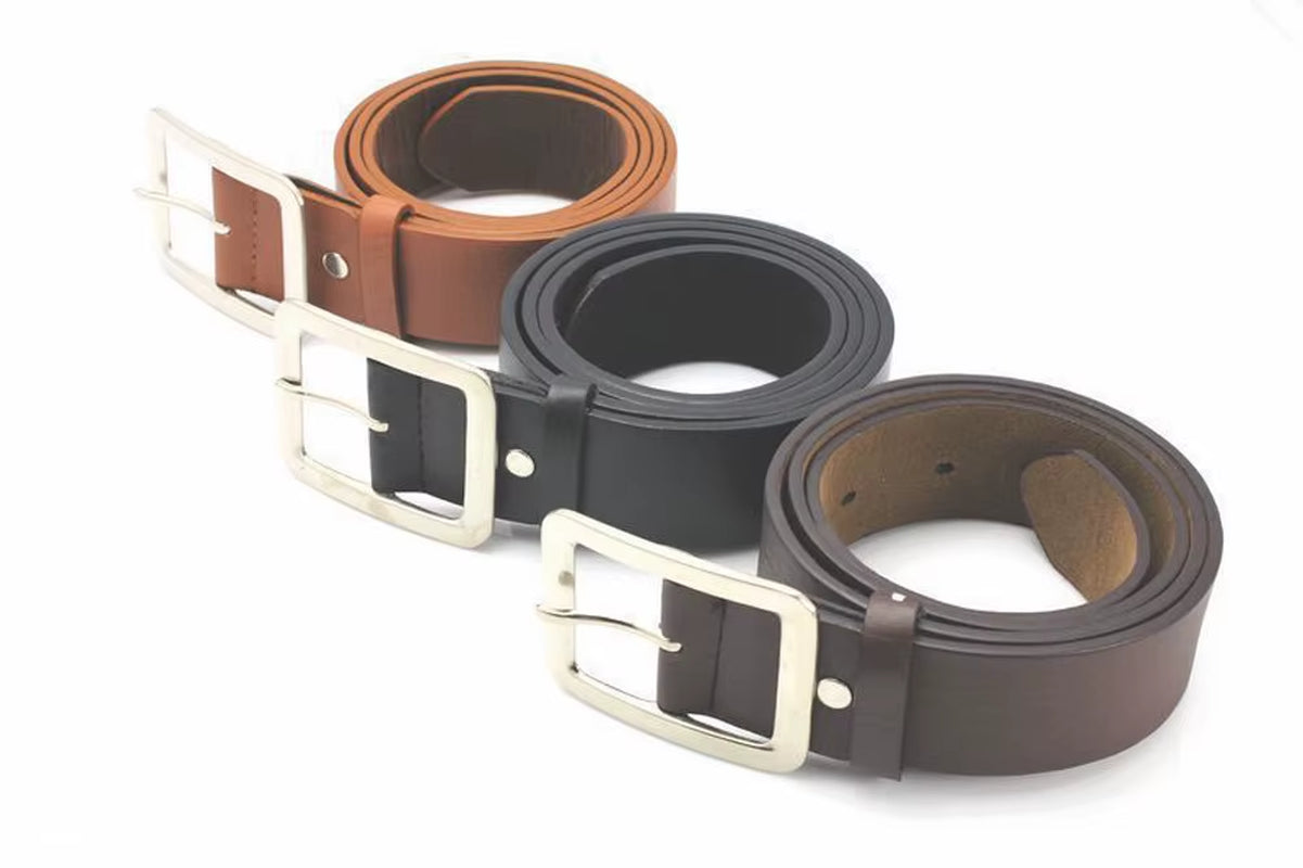 2025 Square Pin Buckles Belts Men Silver Buckle Leather Belts for Jeans Retro Wild Belts for Men Waistbands Students Strap