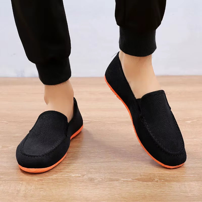 Men's Summer Breathable Canvas Loafers - Stylish Flat Jogging and Driving Shoes for Casual Comfort