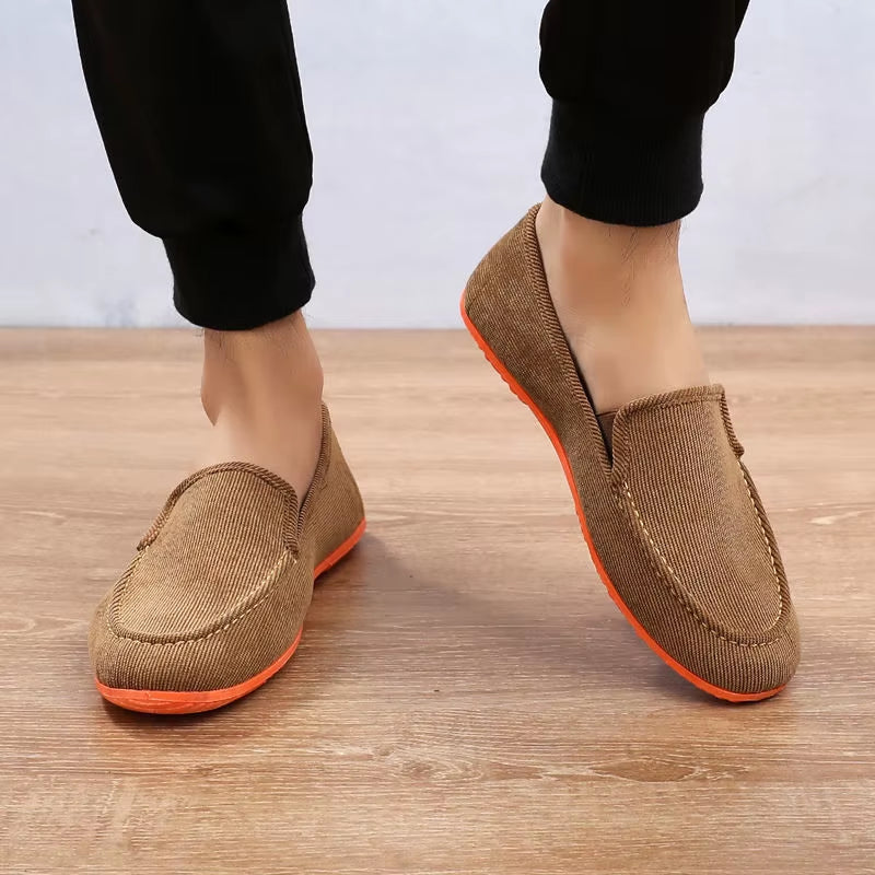 Men's Summer Breathable Canvas Loafers - Stylish Flat Jogging and Driving Shoes for Casual Comfort